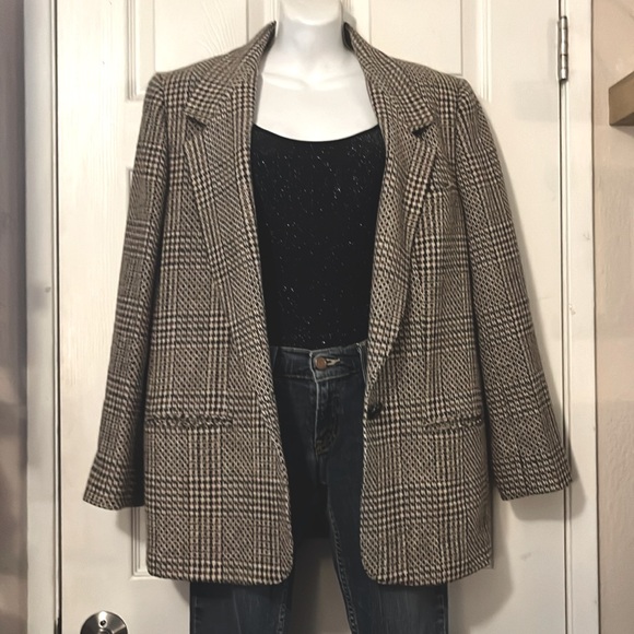 Giorgio Sant’Angelo Jackets & Blazers - Brown Wool Plaid One Button Vintage Blazer By Georgia Sant’Angelo